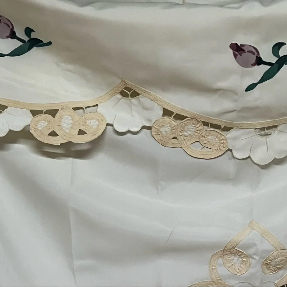 Vintage Fabric Valance Shower Curtain With Floral Design /Lace Bric-a-Brac Trim